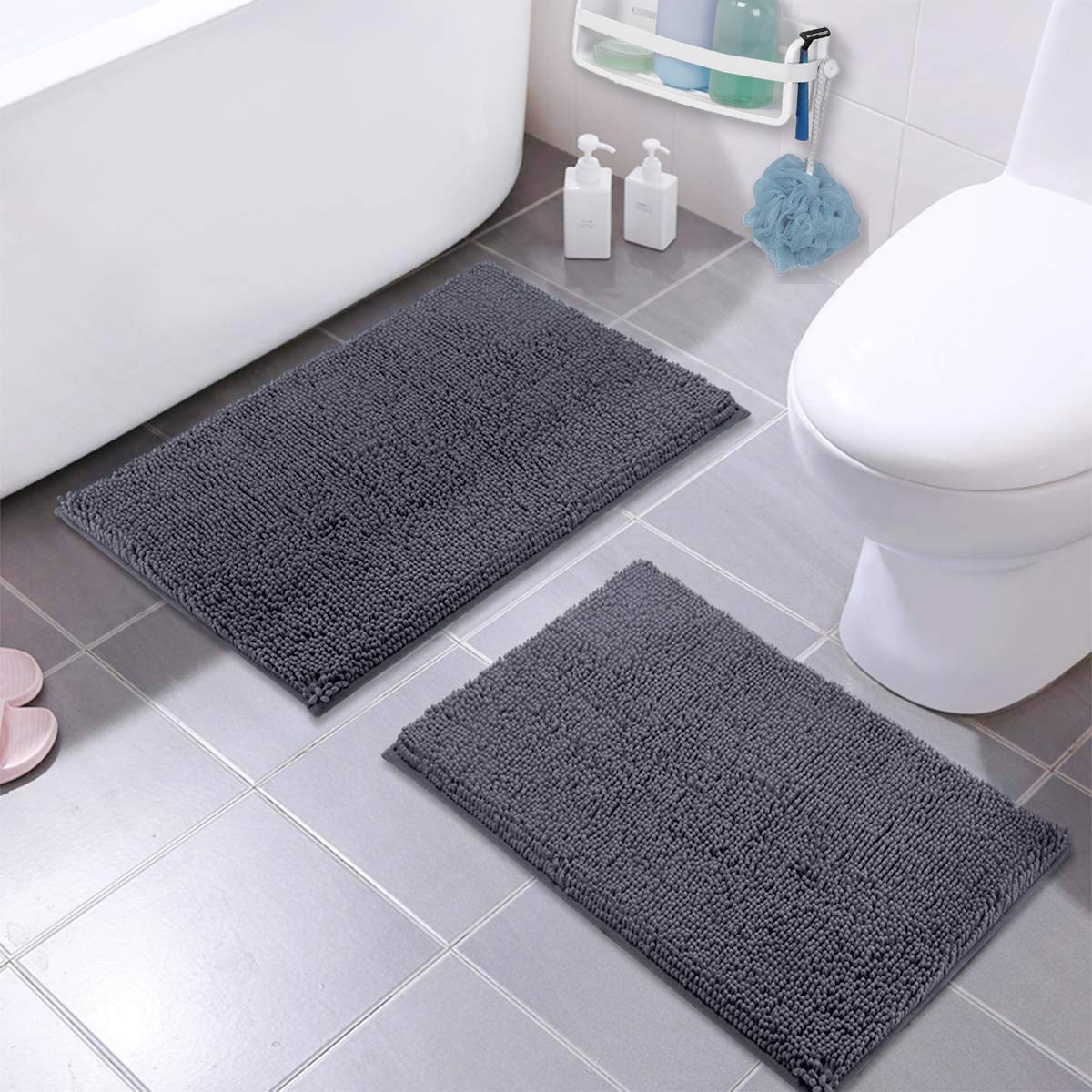 Luxurux Bathroom Rug Mat Set-Extra-Soft Plush Bath Mat Shower Bathroom Rugs 16 X 24 Inch Set,1'' Chenille Microfiber Material, S